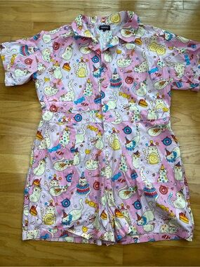 Run & Fly x The Mushroom Babes Party Cats Stretch Twill Playsuit Romper US 20
